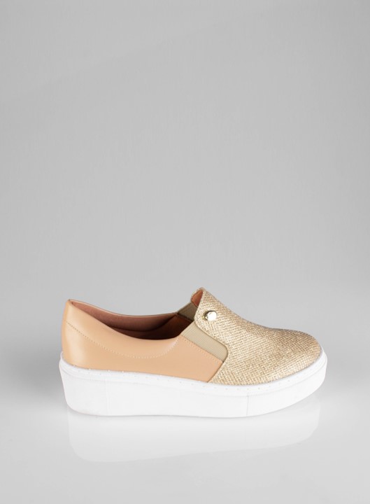 Tênis Slip On Relux Dourado com Nude Ayons