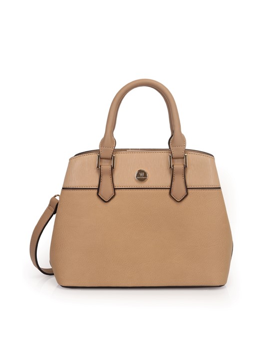 Bolsa Satchel Meida com Detalhe em Lezard Bege