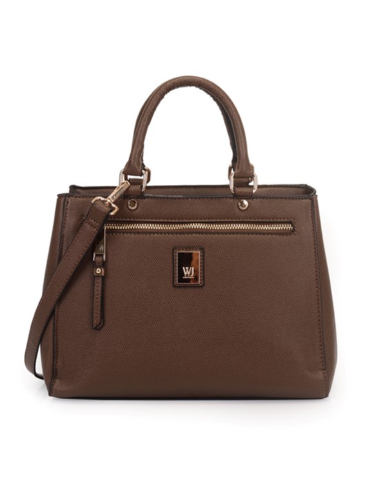 Bolsa Satchel Grande com Ziper Frontal Marrom