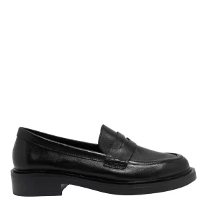 Mocassim Couro Preto Liso Salto Baixo