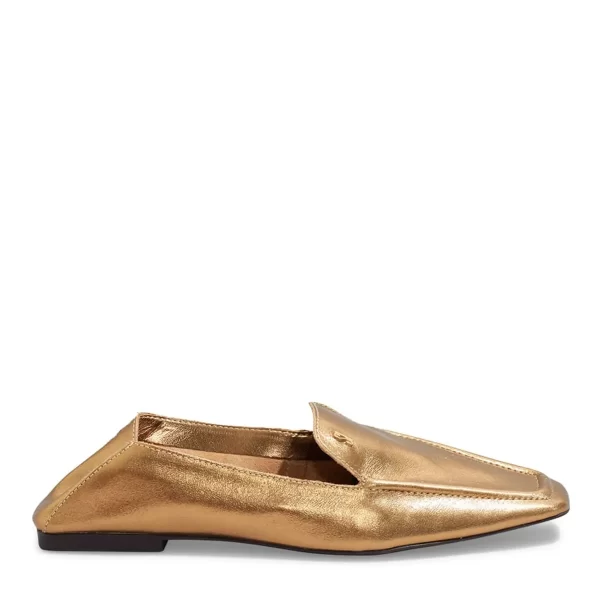 Mocassim Couro Metalizado Bronze Bico Quadrado
