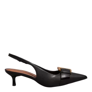 Scarpin Slingback Couro Pelica Preto Salto Baixo