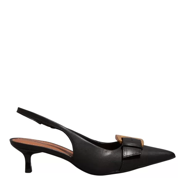 Scarpin Slingback Couro Pelica Preto Salto Baixo